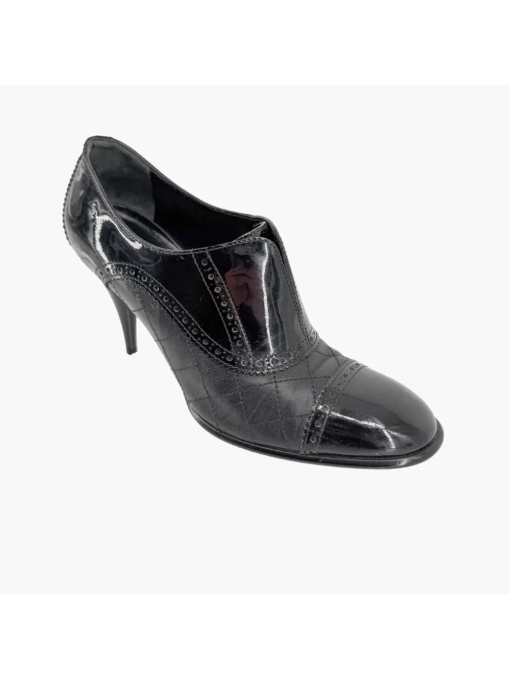 Chanel Black Brogue Ankle Booties Size 40 US 9-9.5 Women's Quilted Leather Heels